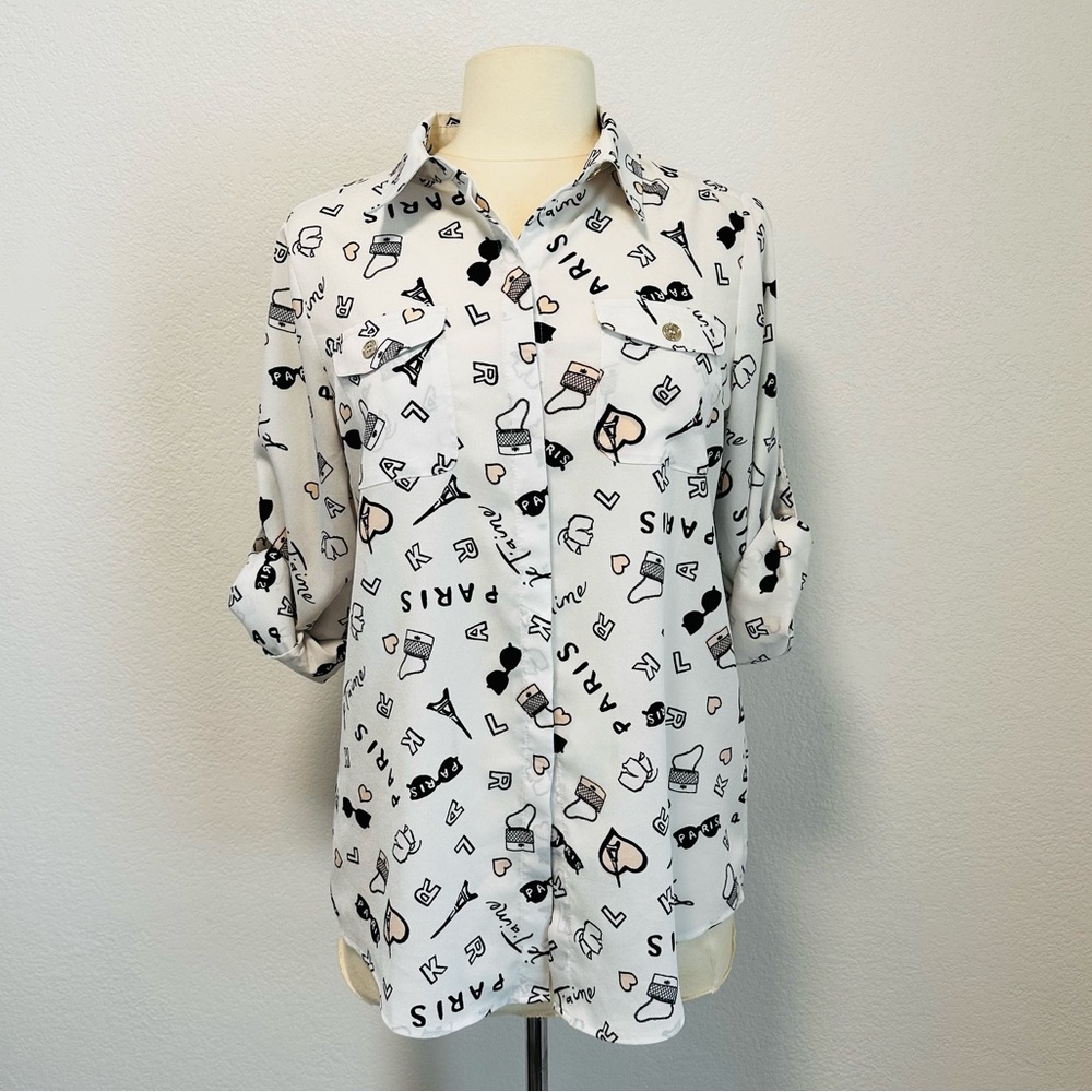 KARL LAGERFELD PARIS Women’s Button Up Top / Blouse / Long Sleeve / Size Medium